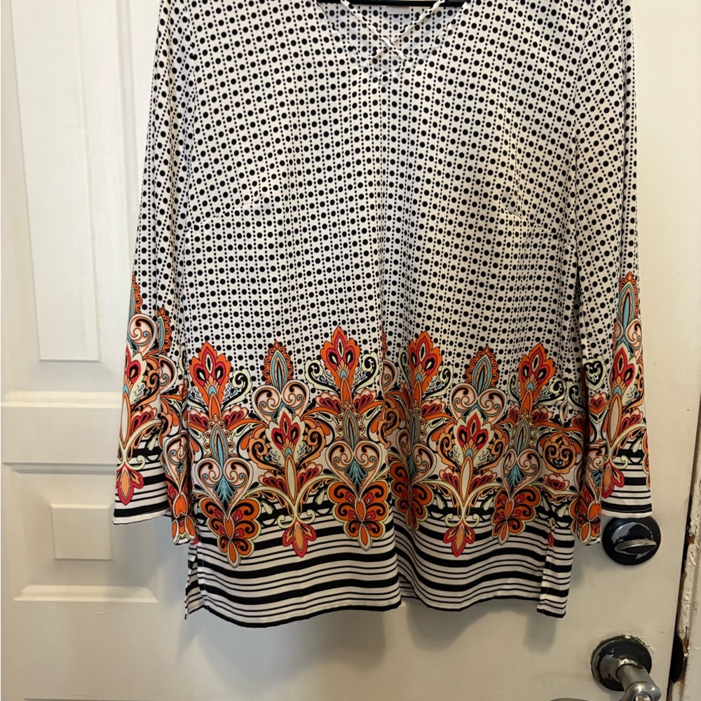 Chico's Black and Orange Floral Blouse